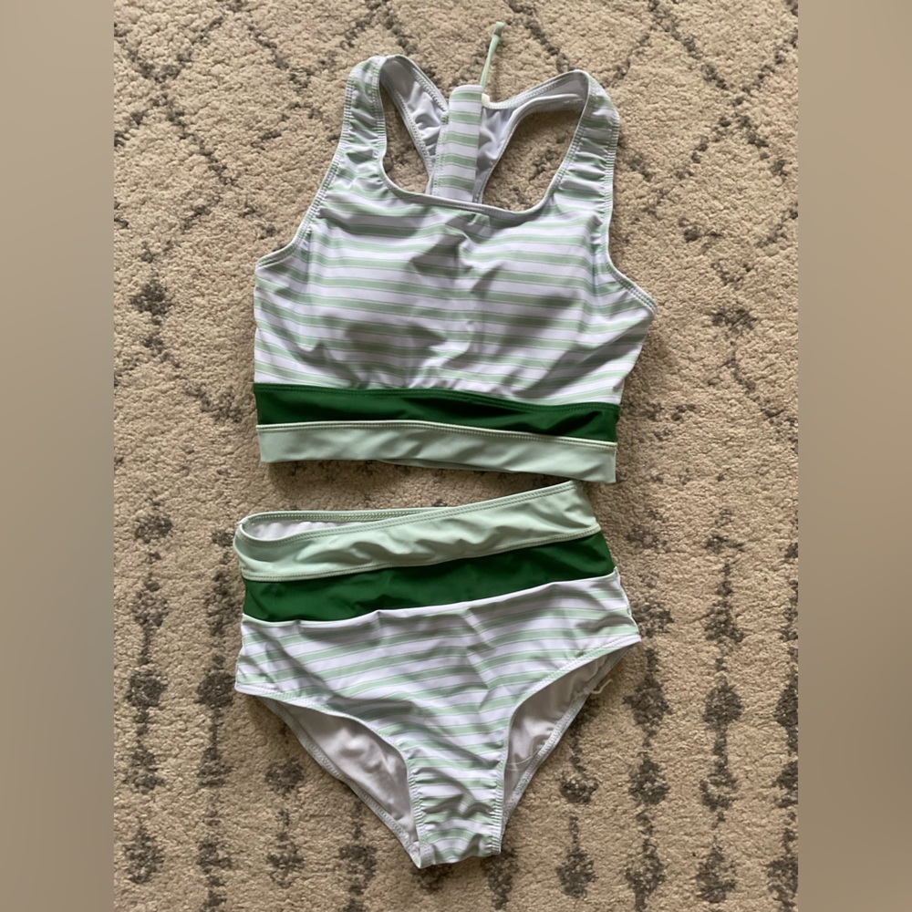 Two piece high waisted swim suit.